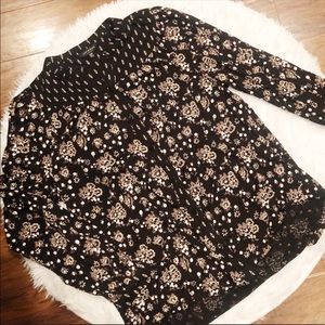 Lucky Brand Black/Khaki Coral Long Sleeve Blouse